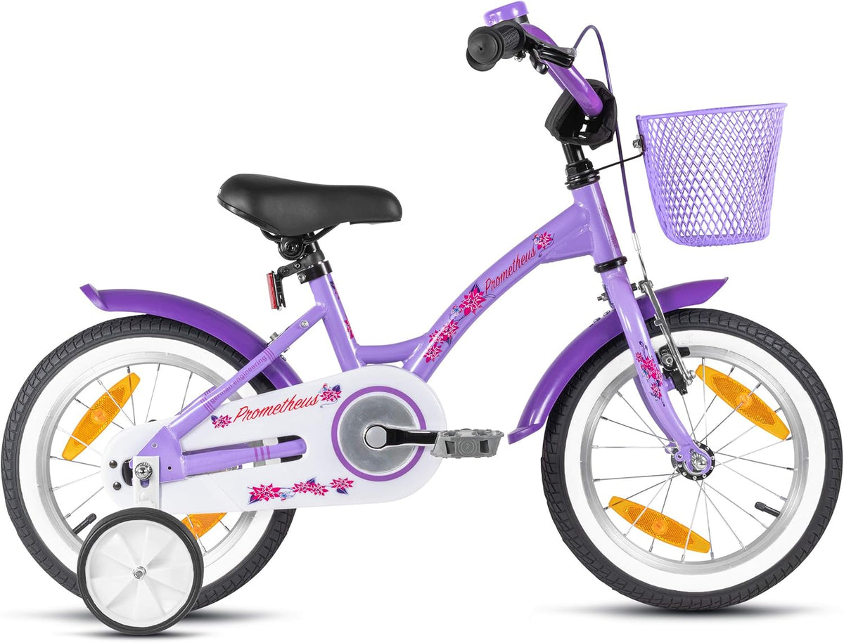 PROMETHEUS BICYCLES kinderfiets 14 inch meisjes- fiets meisje van 4 jaar oud met zijwieltjes terugtraprem Meisjesfiets 14 inch in paars violet