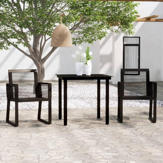 Gecheer Tuinmeubelset, 3-delig, zwart, eettafels, terrastafel, tuinstoelen, voor buiten - QUORE