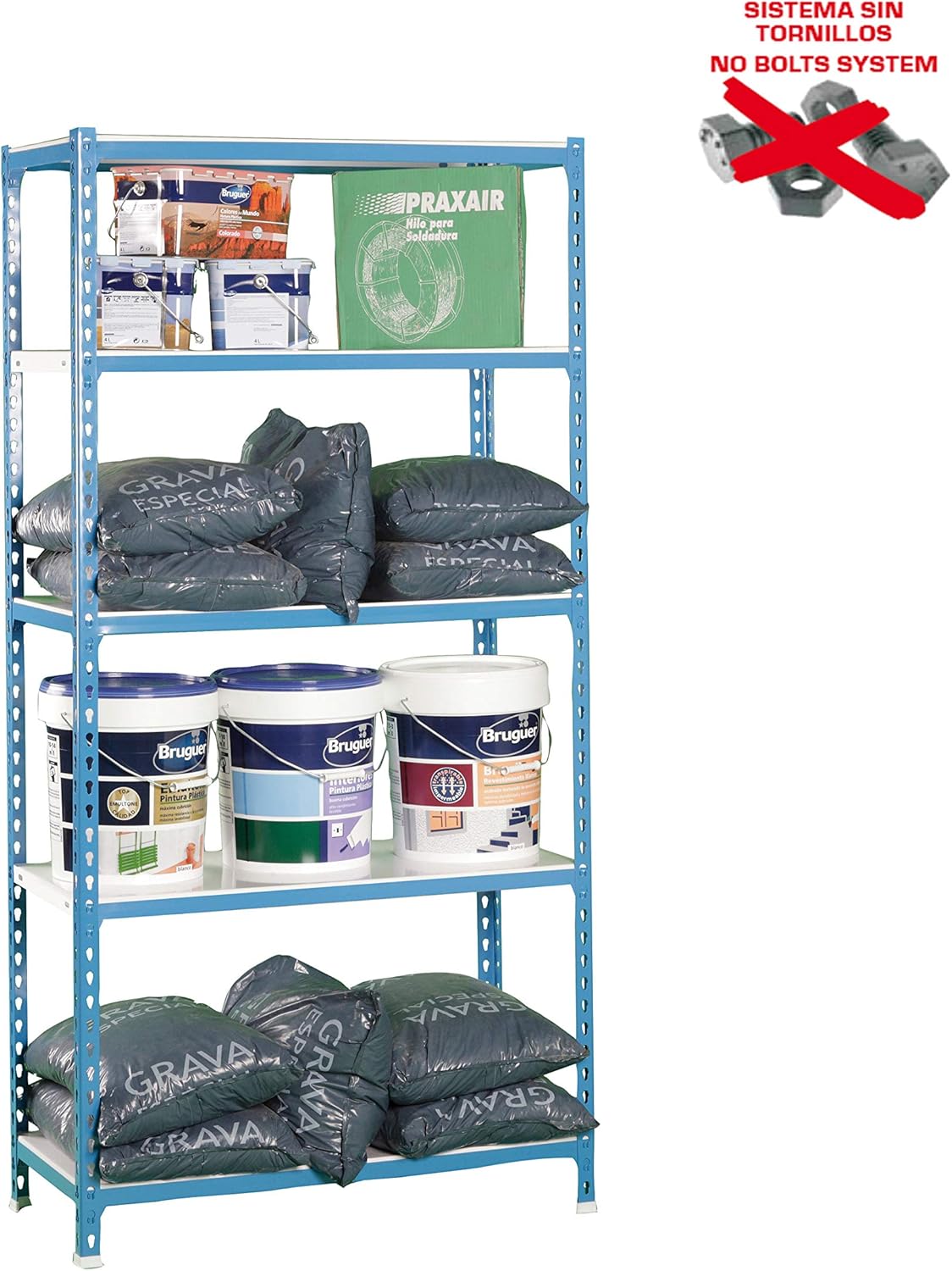 Simon Rack Stellingkast Metaal, 2000x1000x500 mm, Buigpunt 180, 5 Verstelbare Niveaus, Metalen Planken, Robuust Opslagrek voor Garage, Kelder en Werkplaats, Blauw/Wit – SimonClick