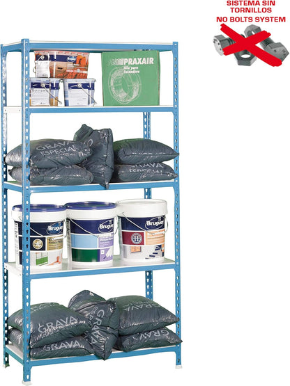 Simon Rack Stellingkast Metaal, 2000x1000x500 mm, Buigpunt 180, 5 Verstelbare Niveaus, Metalen Planken, Robuust Opslagrek voor Garage, Kelder en Werkplaats, Blauw/Wit – SimonClick