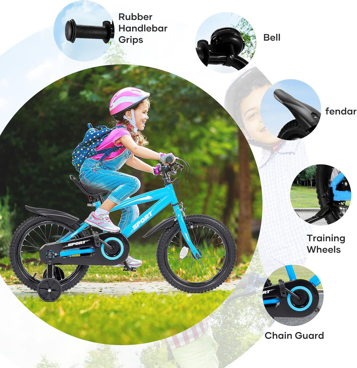 BODIOO Kinderfiets, 12 inch, met verstelbare zitting, dubbele remmen, steunwielen, reflector en spatbord, geschikt voor bestuurders van 84 tot 97 cm (blauw)