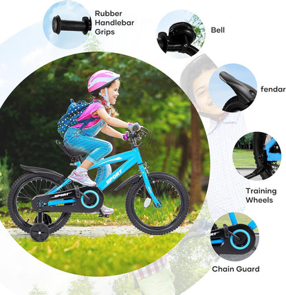 BODIOO Kinderfiets, 12 inch, met verstelbare zitting, dubbele remmen, steunwielen, reflector en spatbord, geschikt voor bestuurders van 84 tot 97 cm (blauw)