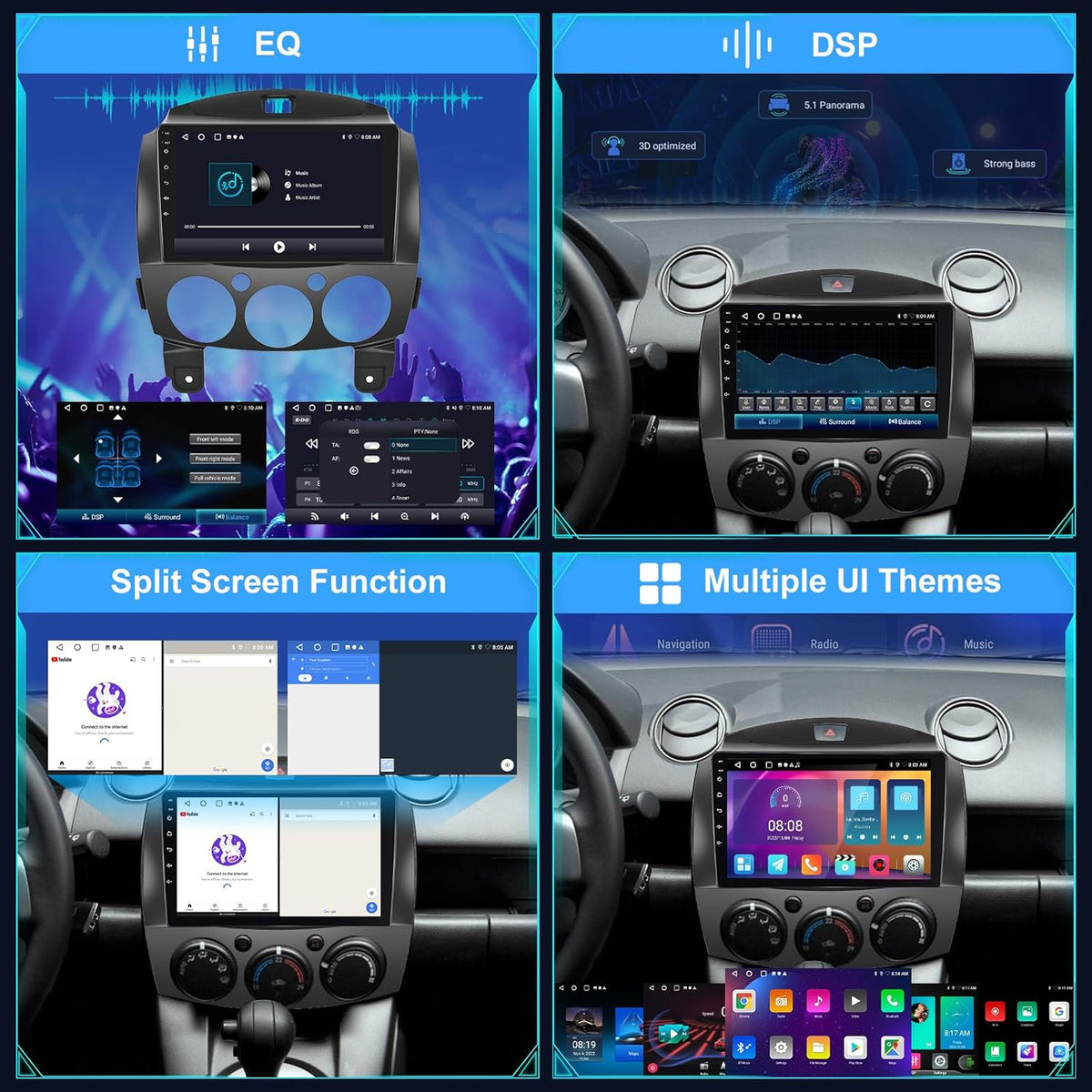 [2+64G]Android 13 Autoradio voor Mazda 2 2007-2014 met Wireless Carplay & Android Auto - 9 Inch Touchscreen Autoradio met WiFi GPS Mirror Link DSP FM/RDS Radio SWC + AHD Achteruitrijcamera