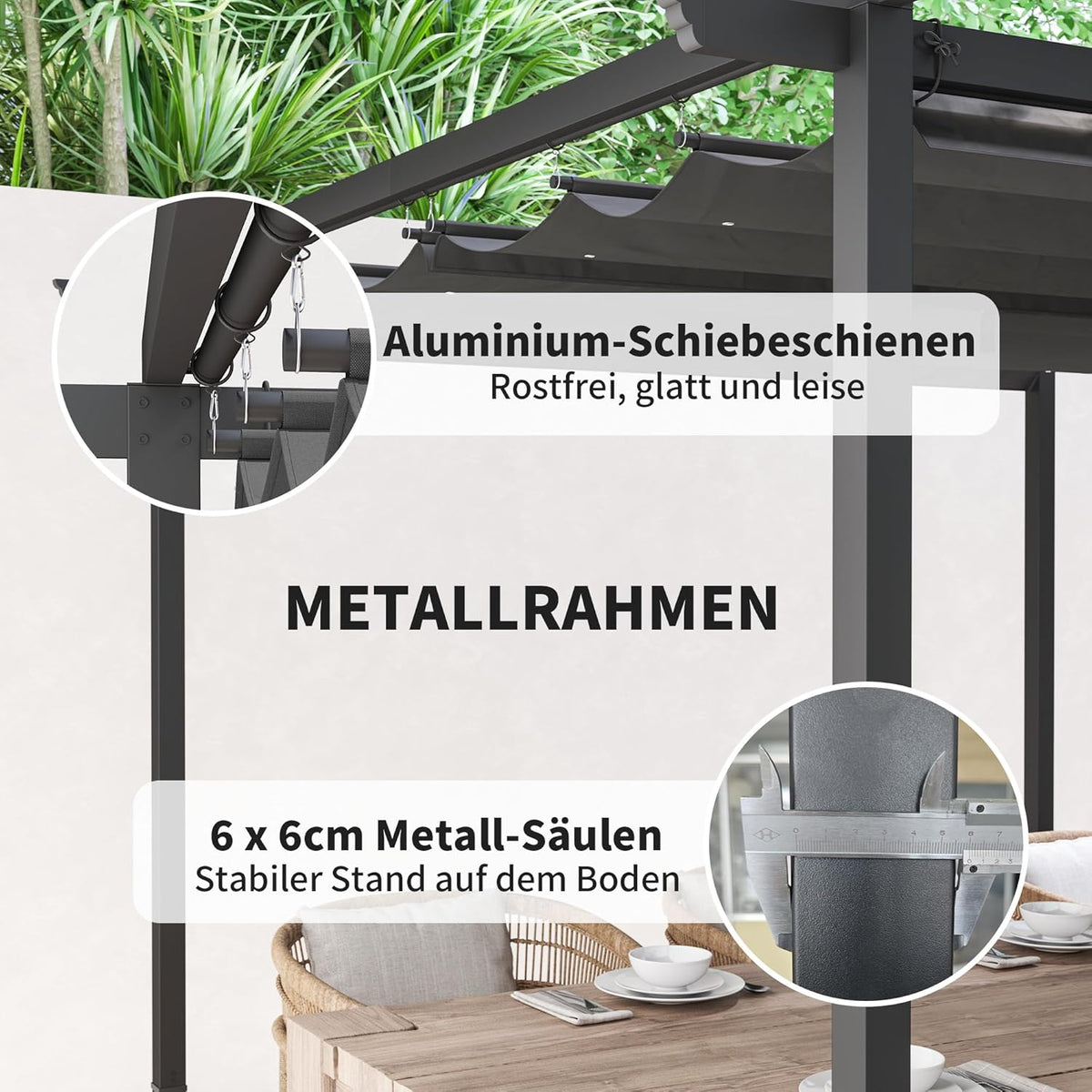 Outsunny Pergola 3x3m Garten Pavillon Terrassendachung aus Metall, Gartenpavillon mit Verstellbares Dach, UV Schutz 30+ Freistehender Sonnenschutz für Terrasse und Garten, Dunkelgrau - QUORE