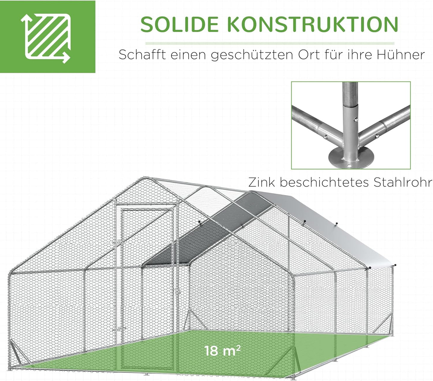 PawHut chicken coop outdoor enclosure XXL outdoor chicken coop with shade roof lock outdoor enclosure for 12-18 chickens duck rabbit steel 3x6x2m - QUORE