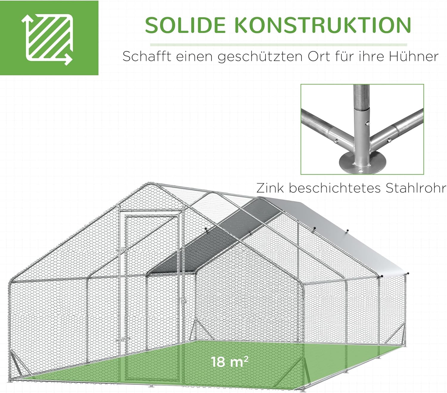 PawHut chicken coop outdoor enclosure XXL outdoor chicken coop with shade roof lock outdoor enclosure for 12-18 chickens duck rabbit steel 3x6x2m - QUORE