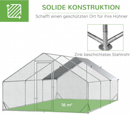 PawHut chicken coop outdoor enclosure XXL outdoor chicken coop with shade roof lock outdoor enclosure for 12-18 chickens duck rabbit steel 3x6x2m - QUORE