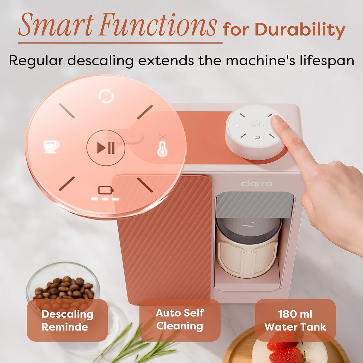 CIARRA CBPCM551-P BloomBox Draagbare Espressomachine Mini Koffiezetapparaat 15 Bar Zelfverwarmend Best Portable Espresso Maker Geschikt voor Camping Reizen Roze
