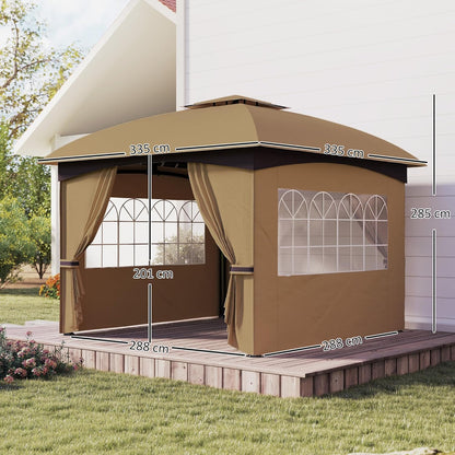 Outsunny Pavillon approx. 3.4x3.4m wasserabweisend Gartenpavillon mit 4 Seitenteilen, Doppeldach, Partyzelt mit UV-Schutz Gartenzelt mit verzinktem Metallrahmen, für Garten Beige - QUORE