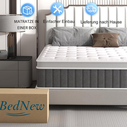 Matras 140 x 200 cm, 26 cm Federkernmatras H3 Hoogte 7-Zonen Orthopedische Pocketveringmatras met Comfort Memory-Schuim Laag, Öko-Tex Gecertificeerd, 101 Nachten Proefslapen