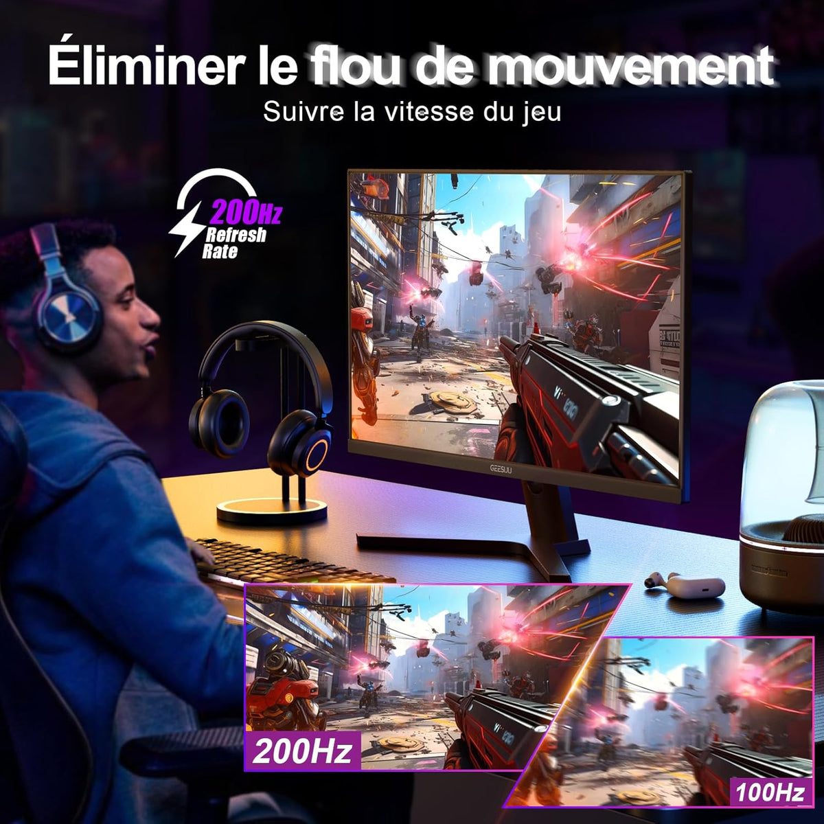 Gaming-monitor 27 inch, QHD 1440p, computer 200 Hz, 1 ms, IPS, 95% DCI-P3, 1200:1, Eye Care Screen, Gaming HDMI 2.1 & DP 1.4