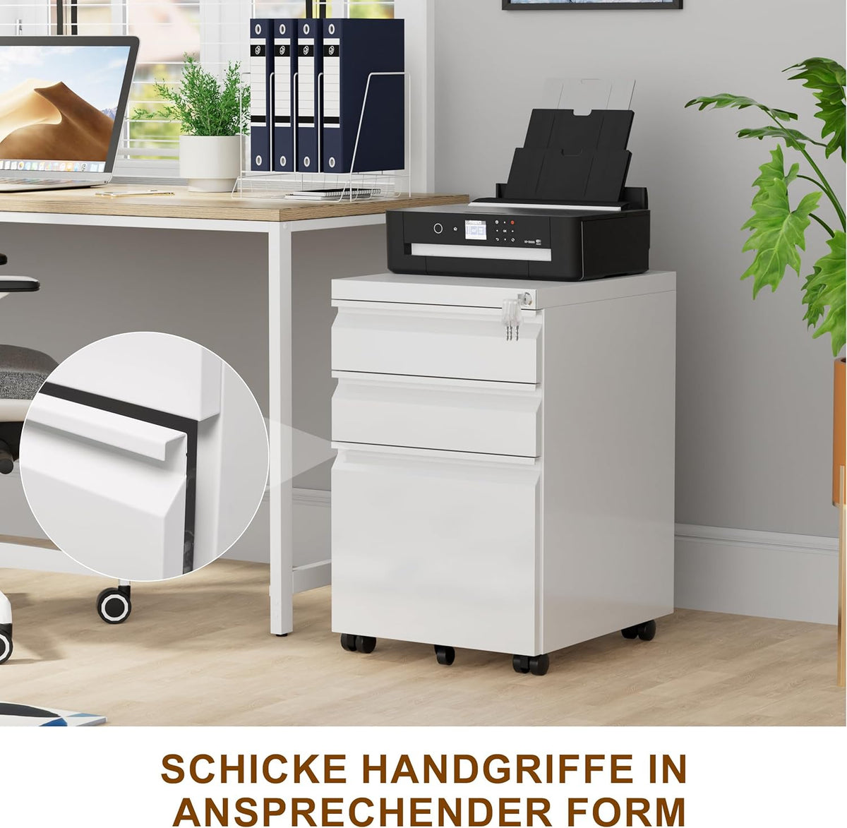 Archiefkast met 3 laden en slot, wit, OFC231W01