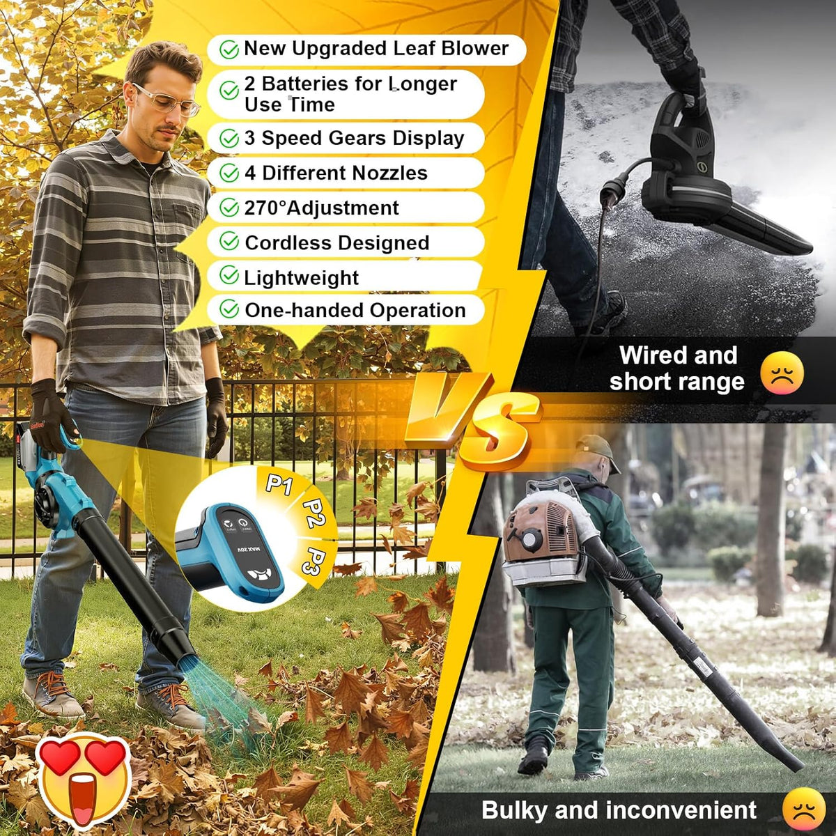 21V bladblazer accu met 2 stuks 3000 mAh batterij