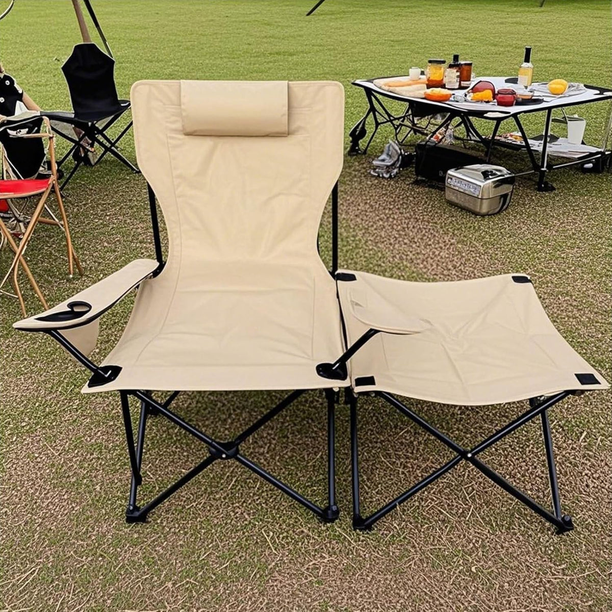 Klapstoel – Vouwstoel – Ligstoel – Lounge stoel – Recliner – Ergonomisch Design – Stevig Frame – Outdoor Loungestoel – Inklapbaar – Khaki