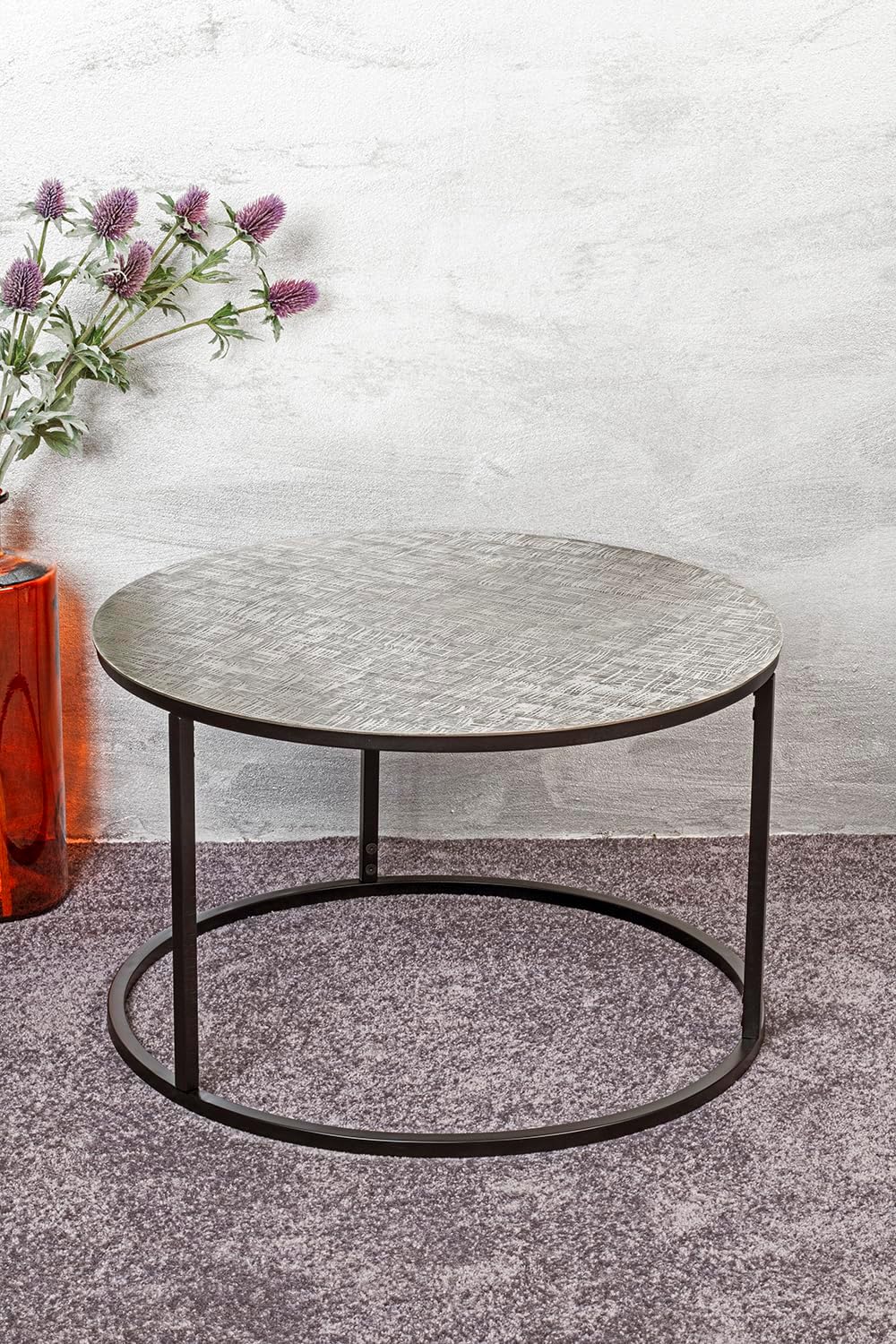 HAKU Bijzettafel zwart, zilver, metaal - Maat: H 37 cm x Ø 59 cm, Stijl: Modern