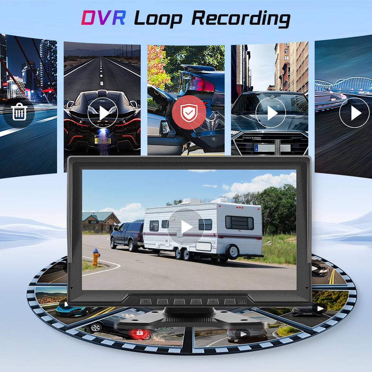 Wireless Rear Camera Set, 10.1 Inch Touch Screen, 4 Rear Cameras with DVR Recording, Night Vision, BSD, Waterproof IP68, Super Wide Angle for Trucks, Trailers, Vans, Buses - QUORE