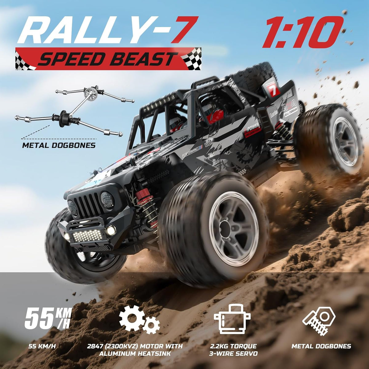 <font dir="auto" style="vertical-align: inherit;"><font dir="auto" style="vertical-align: inherit;">        DEERC 207E 1/10 Brushless RC Truck for Adults, 55km/h High Speed RC Car, 4WD Electric Off-Road Vehicle, Monster Truck, Fast Rally RC Car, All-Ter