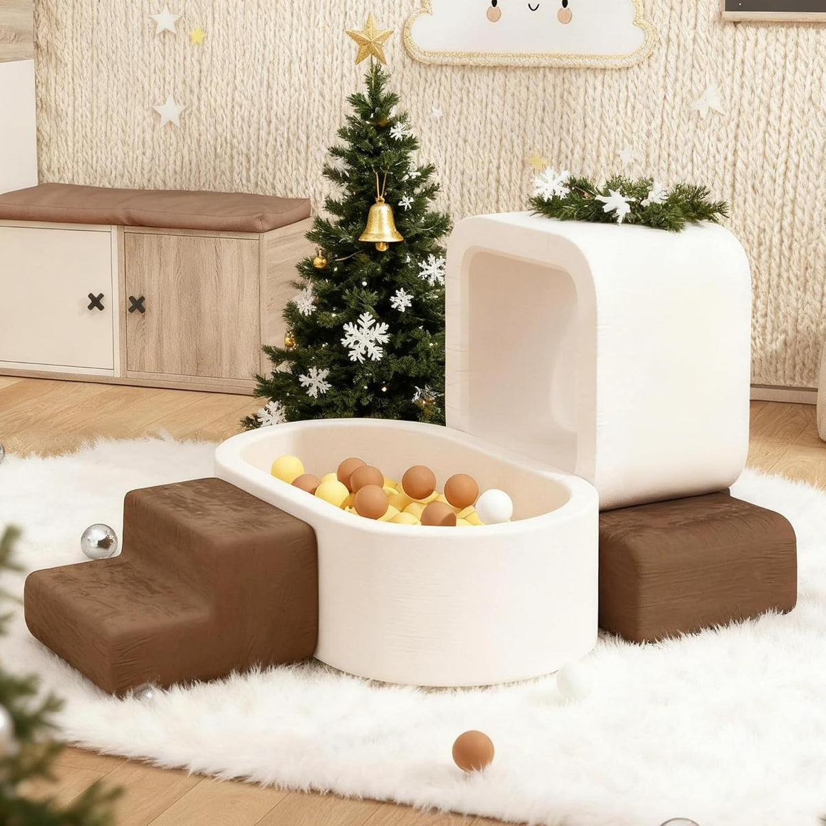 BanaSuper Softplayset voor kinderen, softplay-uitrusting voor peuters, babyschuimballenbak (Ballen niet inbegrepen), klimblokken met ballenzwembad, klim- en kruipspeelplaats