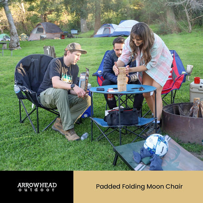 ARROWHEAD OUTDOOR Extra grote robuuste club-campingstoel met buitenvak, bekerhouder, draagbaar, gewatteerd, maan, rond, schotel, ondersteunt 150 kg, draagtas, VS-gebaseerde ondersteuning
