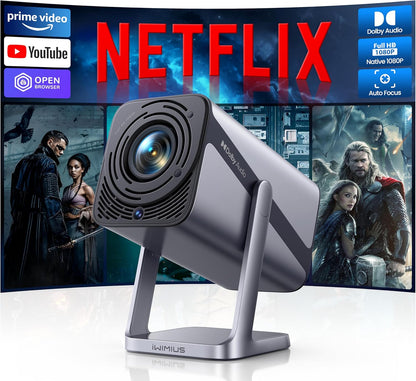 Netflix Official & Dolby Audio Smart Beamer, 4K thuisbioscoop, Full HD 1080P, 4K 600ANSI elektrische focus/auto, verticale trapeziumcorrectie, wifi6, bluetooth-beamer, outdoor, 360° draaibaar