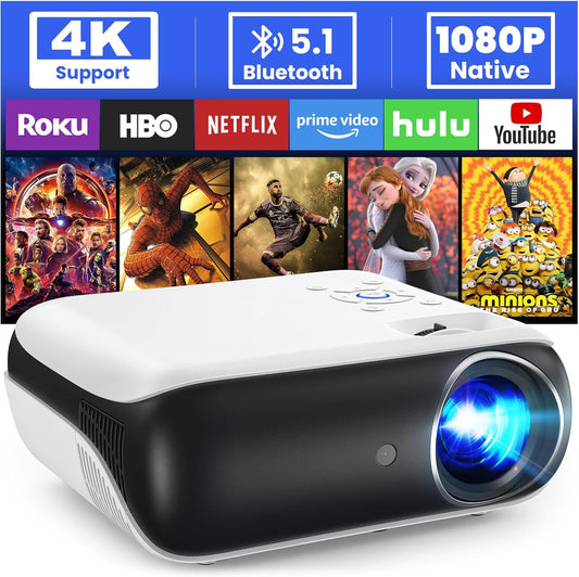 HOPVISION Beamer 9500 lumen 4K draagbare Bluetooth Full HD 1080P thuisbioscoop compatibel met smartphone/HDMI/USB/laptop/Fire Stick/PS5