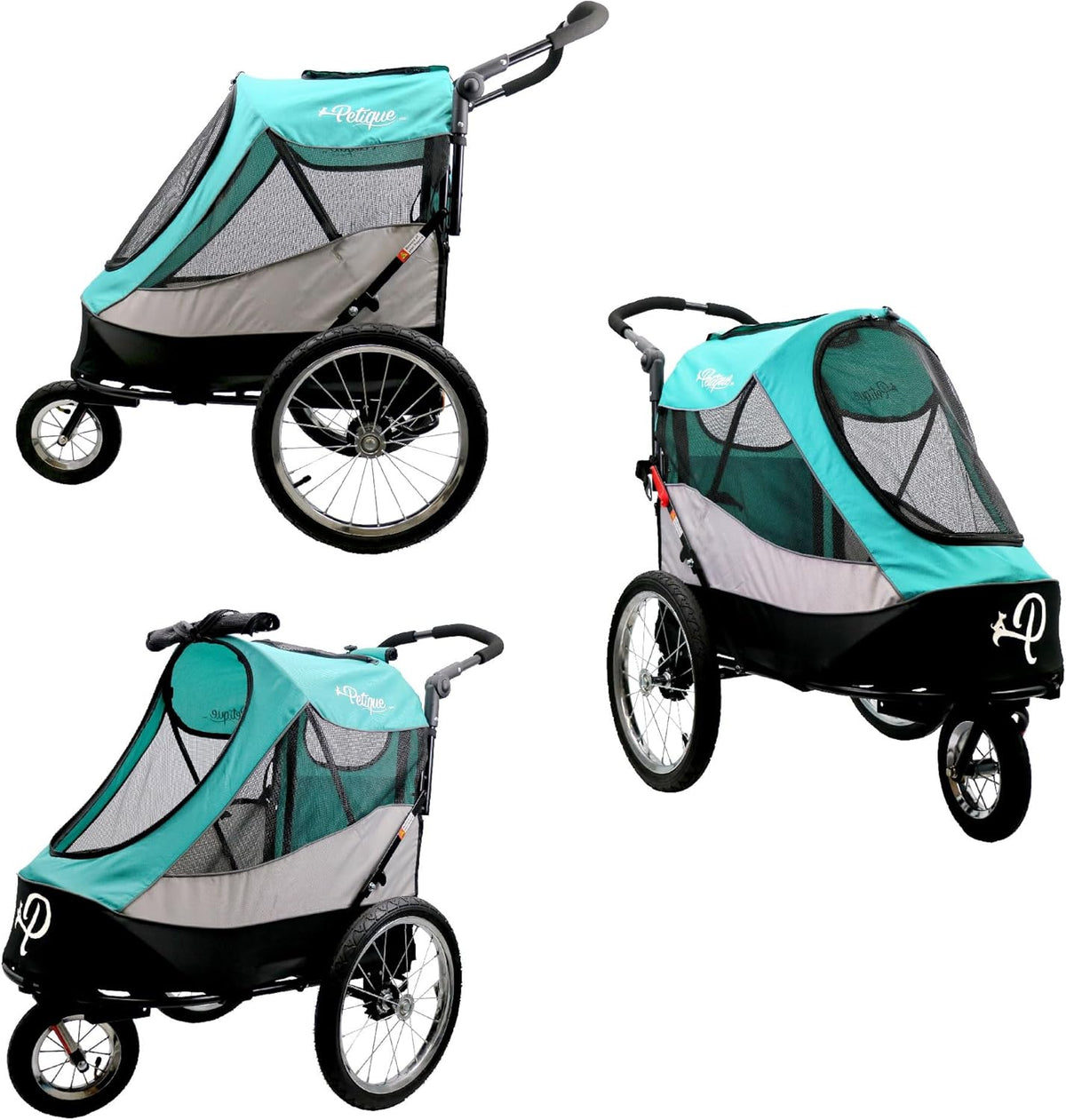 Petique Trailblazer Jogger Hondenwagen voor middelgrote honden & katten, luchtbanden, verstelbare handgreep, Pee Pad, 3 lijnen, regenhoes, fietsadapter - Kleur: Neptune