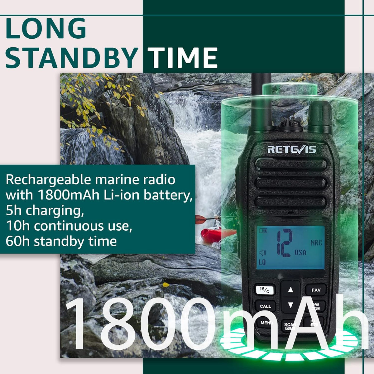 Retevis RM21 Handheld Marine Radio, IP67 Waterdichte Walkie Talkie, AI Intelligente Ruisonderdrukking, 88 Kanalen Ship to Shore Two Way Radio voor Kustwacht, Kajakken, Vissen(Zwart,1 Pack)