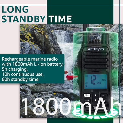 Retevis RM21 Handheld Marine Radio, IP67 Waterdichte Walkie Talkie, AI Intelligente Ruisonderdrukking, 88 Kanalen Ship to Shore Two Way Radio voor Kustwacht, Kajakken, Vissen(Zwart,1 Pack)