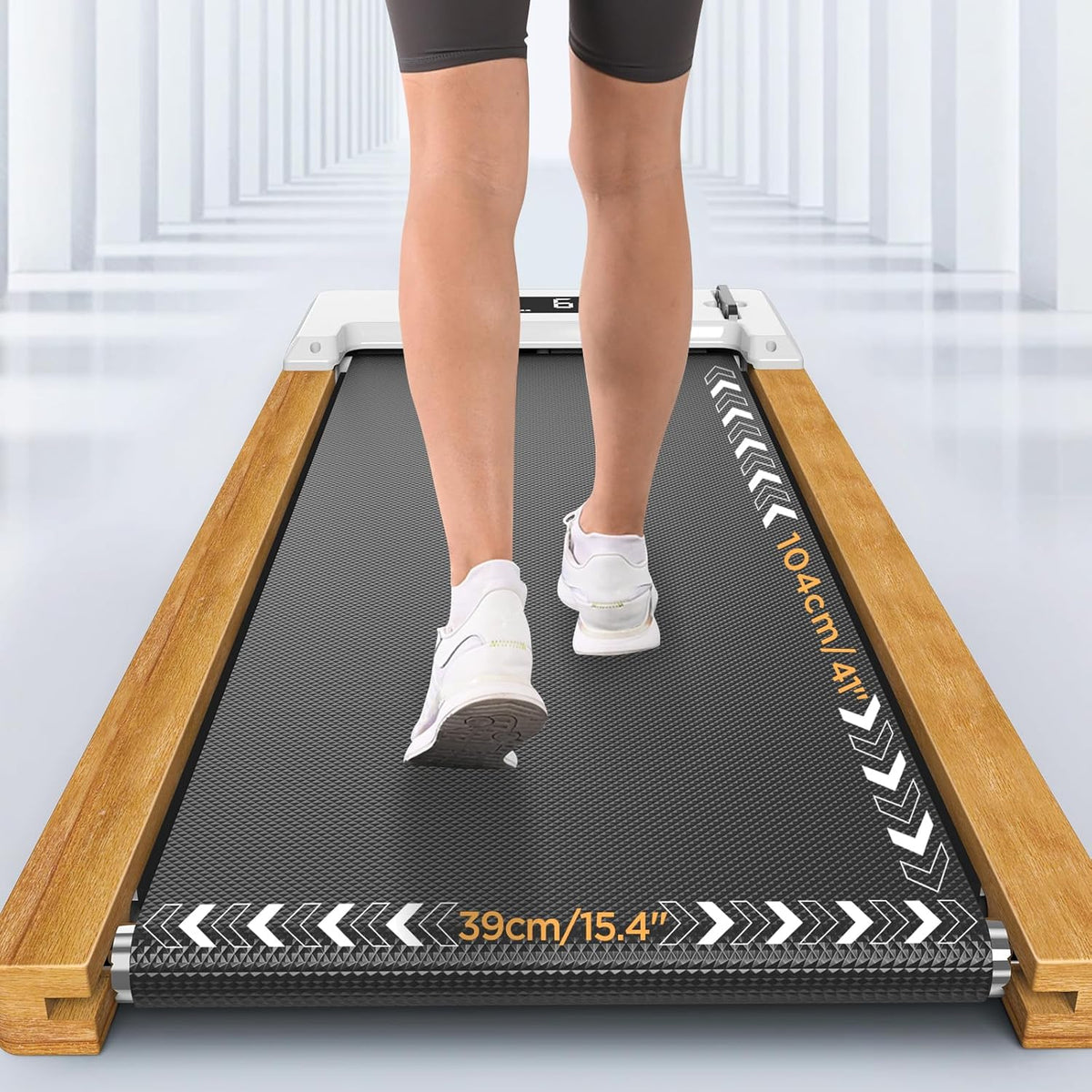 Bottom Desk Treadmill Walking Pad Portable Flat Slim Machine with Remote Control LCD Display for Home Office Gym Use, Installation Free (Wood) - QUORE