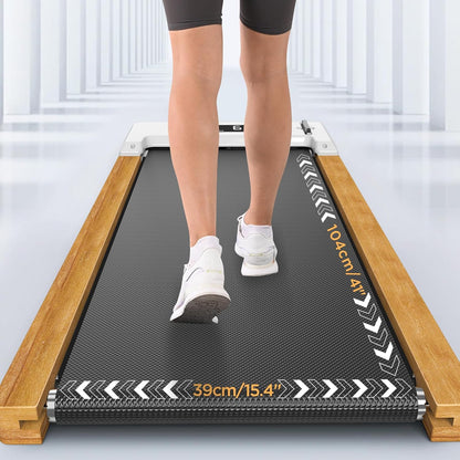 Bottom Desk Treadmill Walking Pad Portable Flat Slim Machine with Remote Control LCD Display for Home Office Gym Use, Installation Free (Wood) - QUORE