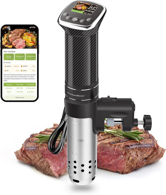 KitchenBoss Warmtedompelaar Vacuüm Koken: Wifi Thermo Diver 1100W APP Controle Vacuüm Cooker Cooker voor Nauwkeurige Temperatuurregeling TFT-display