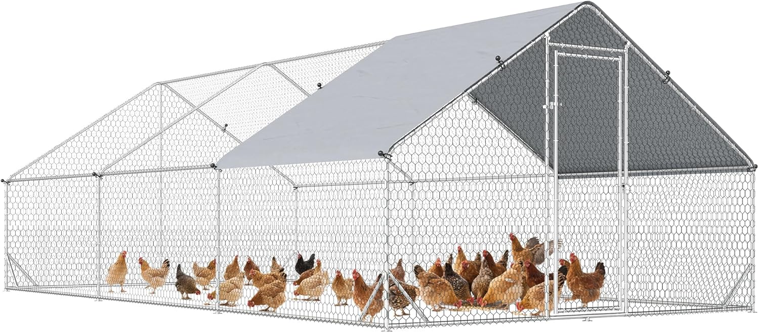 PawHut chicken coop outdoor enclosure XXL outdoor chicken coop with shade roof lock outdoor enclosure for 12-18 chickens duck rabbit steel 3x6x2m - QUORE