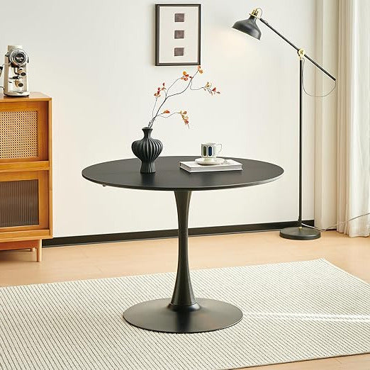 Scandinavian Modern Round Dining Table, Desk, Bar Table, Suitable for Kitchen, Dining Room, Living Room and Office, for 2-4 People, Diameter 100 cm, Black - QUORE