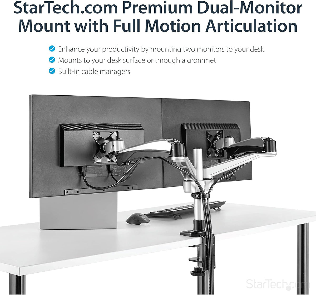 StarTech.com Dubbele monitorhouder met volledig beweegbare arm, stapelbaar, verwisselbare armen en veerondersteunde hoogteverstelling