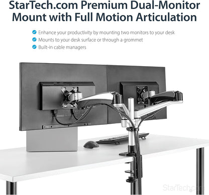StarTech.com Dubbele monitorhouder met volledig beweegbare arm, stapelbaar, verwisselbare armen en veerondersteunde hoogteverstelling