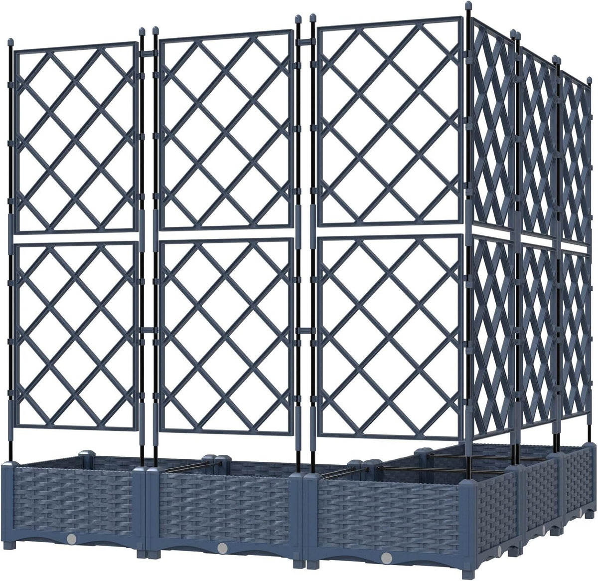 Trellis Planter with Stand, 5 Pieces, Grey, 120 x 120 x 125.5 cm, for Climbing Plants, Modern Design, Braided Material, Plastic, Robust - QUORE