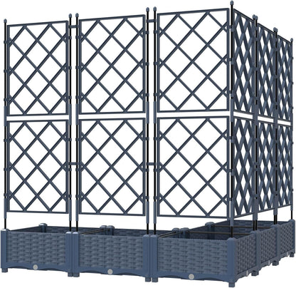 Trellis Planter with Stand, 5 Pieces, Grey, 120 x 120 x 125.5 cm, for Climbing Plants, Modern Design, Braided Material, Plastic, Robust - QUORE