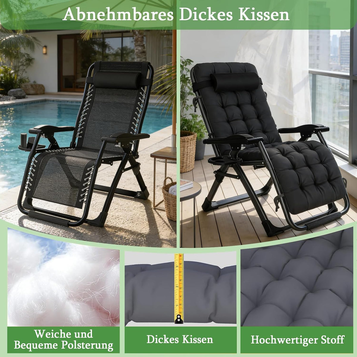 Opvouwbare Tuinligstoel – Zonneligstoel – Relaxstoel – Ligbed – Balkonstoel – Extra Breed 72cm – Verstelbare Rugleuning & Draagvermogen 200 kg