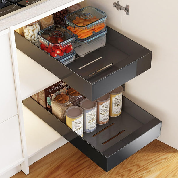 Telescopische Lade - Uittrekbare Lade - Schuiflade-Mechanisme - 2 stuks - voor Keuken - Uitbreidbare - 25 x 43 x 7 cm - Zwart