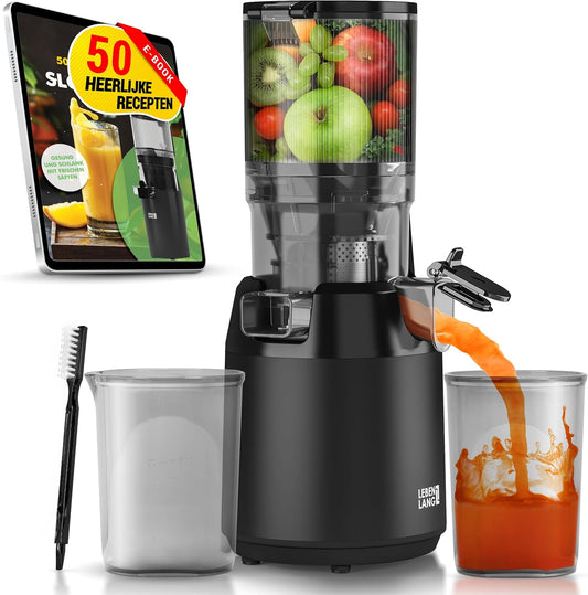 LEBENLANG Slow Juicer machine - Incl. receptenboekje & grote opening van 130 mm I Perfect voor hele vruchten sap & groene sapjes 100% BPA-vrij I Cold press Stille slowjuicer Masticating Sapcentrifuge