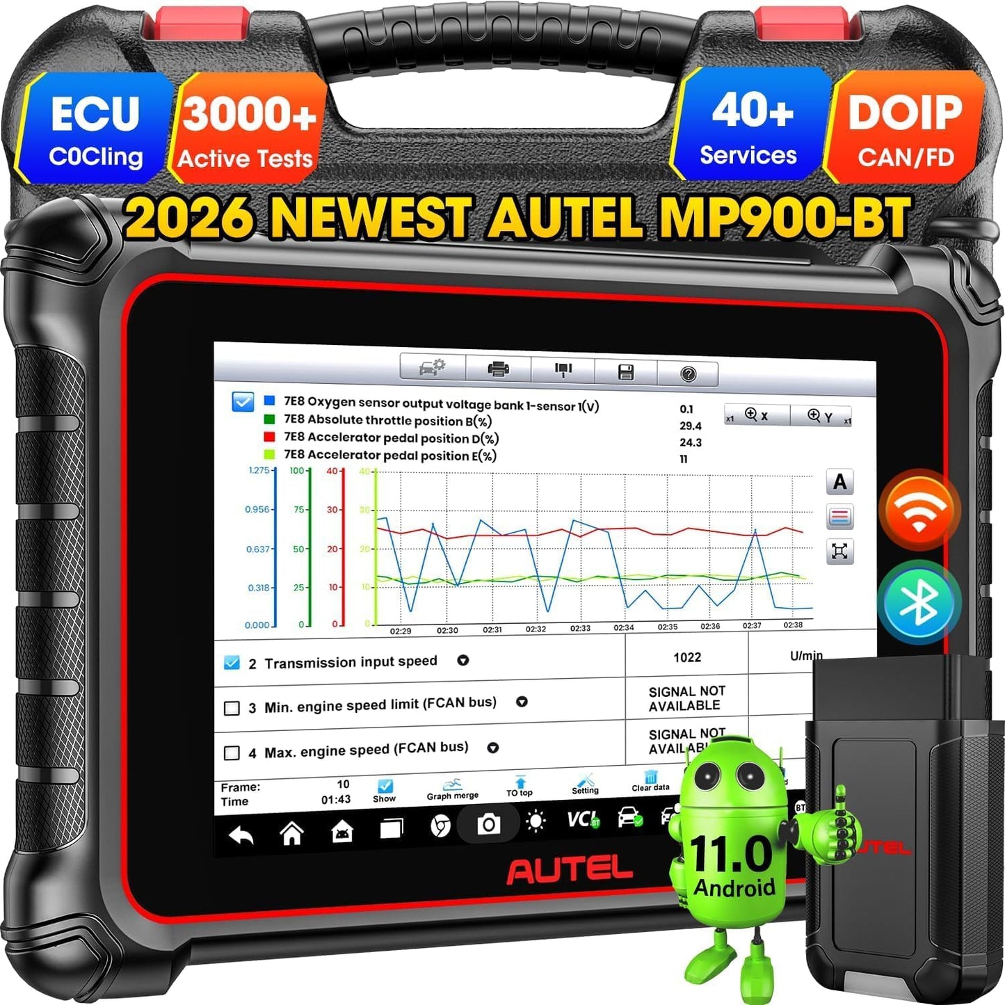 Diagnoseapparaat – Auto Scanner – OBD2 Scanner – Voertuig Diagnose Tool – ECU Codelezer – Draadloos Bluetooth – 8 Inch HD Touchscreen