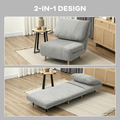 HOMCOM 2-in-1 Schlafsofa Schlafsessel Verstellbar Klappmatratze Gästebett im Cord-Optik, für Schlafzimmer, Wohnzimmer Grau 82 x 89 x 83 cm - QUORE