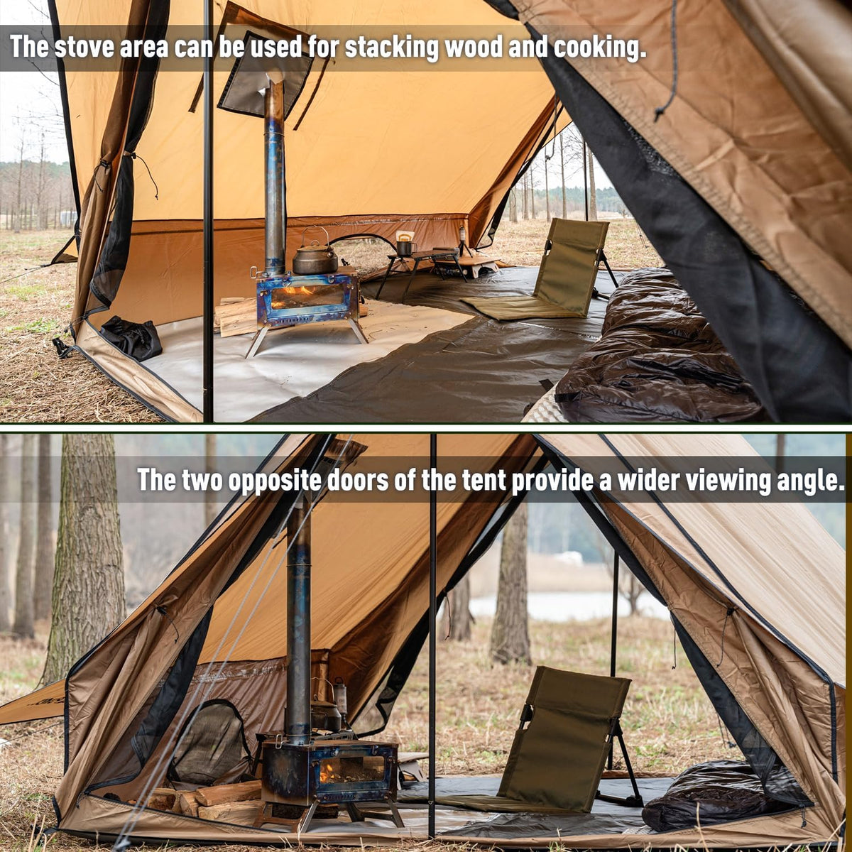 POMOLY CHALET 70 Pro draagbare huttent met kachelkrik en twee tentstokken voor 1-2 personen wandelen, jagen, backpacken | 2024