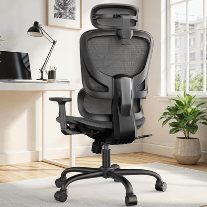 NOBLEWELL Ergonomische bureaustoel met hoge rugleuning, computerstoel van mesh met lendensteun, 3D-armleuning, dubbele rugleuning en verstelbare hoofdsteun