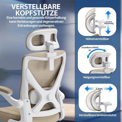 TRALT Bureaustoel - Ergonomische bureaustoel met verstelbare lendensteun hoofdsteun Office Desk Chair - Gaming stoel in X-vorm bureaustoel - Bureaustoelcomputerstoel 150kg Khaki