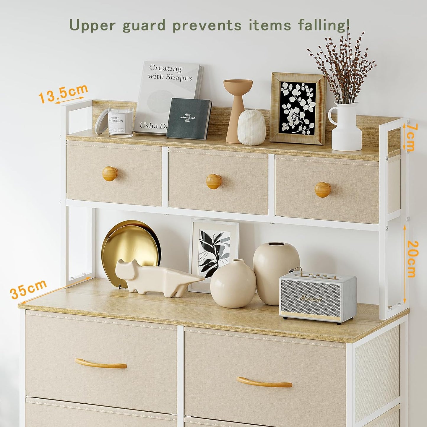 Ladekast – Opbergkast – Ladekast Met Handvatten – Ladekast Met Houten Bovenblad – Slaapkamerkast Beige – 9 Lades – Verstelbare Pootjes