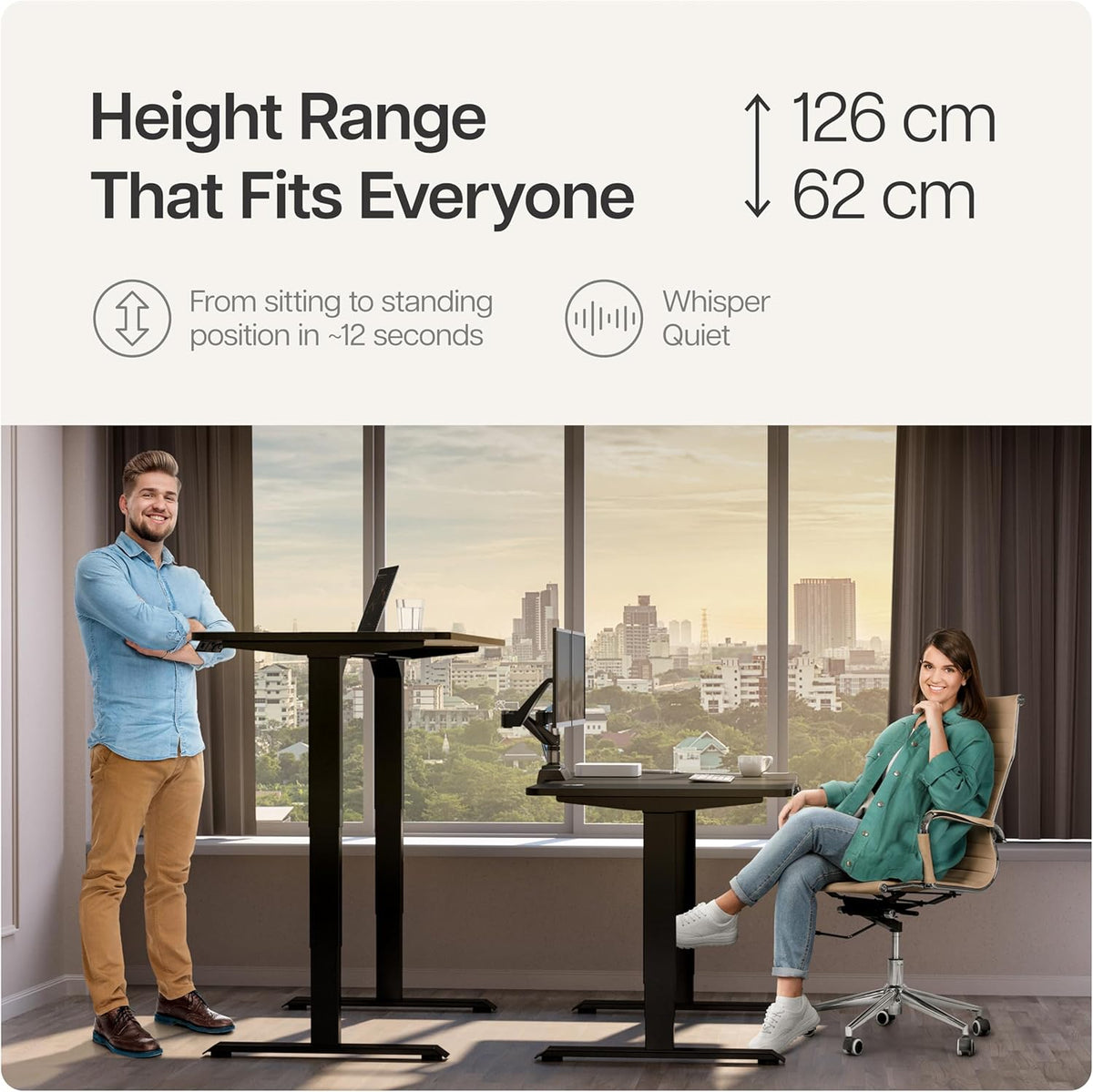 Desktronic HomePro Frame in hoogte verstelbaar bureauframe - elektrisch in hoogte verstelbaar bureau met fluisterstille dubbele motor en touchscreen - hoog draagvermogen - zwart
