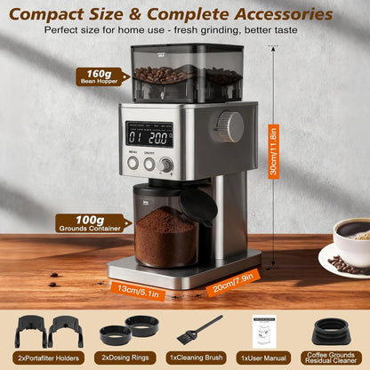 Elektrische Koffiemolen – Koffiemaler – Bonenmaler – Koffiegrinder – Espressomolen – RVS Kegelmaalwerk – 31 Maalgraadinstellingen
