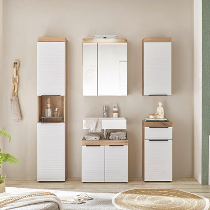 Tarawa Badkamerkast, wit, Evoke eikenlook, FSC-gecertificeerd, badkamerkast met veel opbergruimte, 36 x 79 x 31 cm (b x h x d)