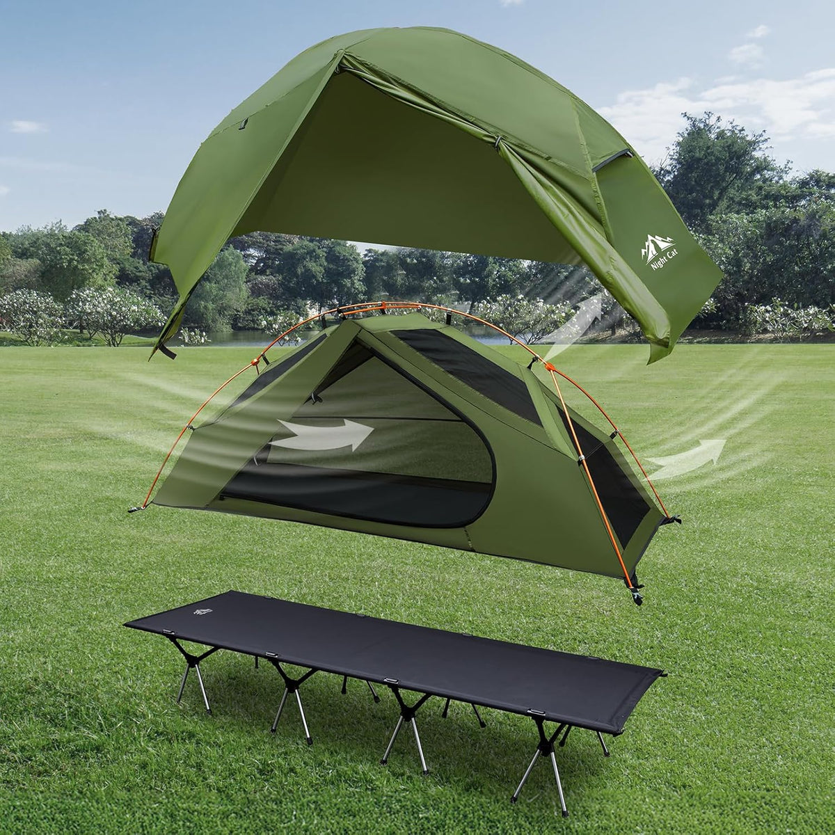 Night Cat Off Ground Tent: 1 Persoon Tent met Kampeerbed voor Vissen Wandelen Camping